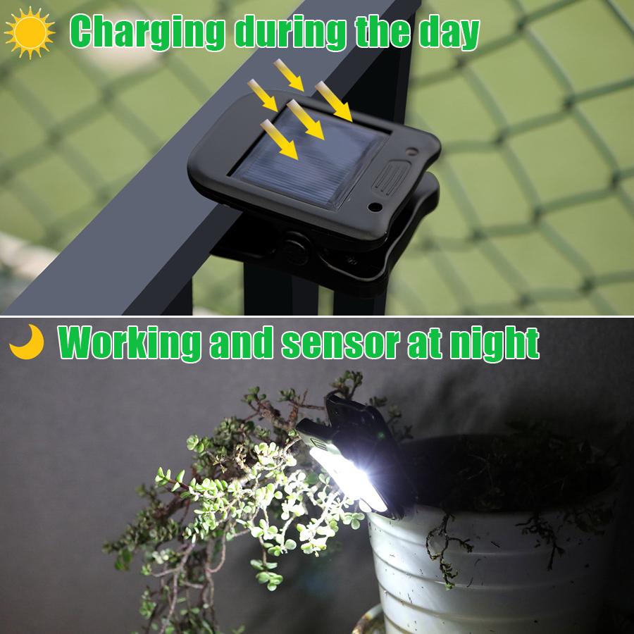 20 LED Solar Garden Outdoor Lights Clip Light Waterproof Motion Sensor Camping Lamp Rechargeable for Landscape Wall Decoration
