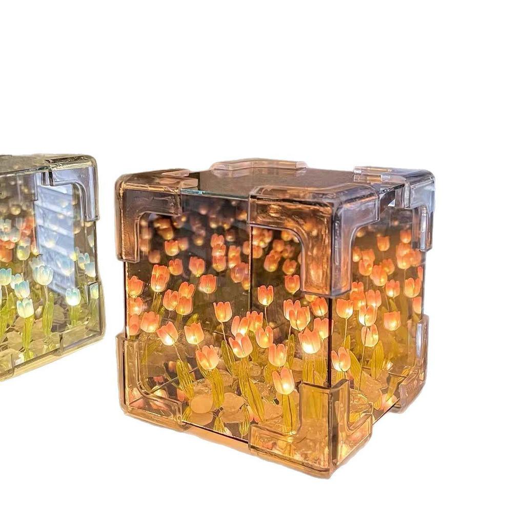 Tulip Night Light: Handmade 3D Magic Cube Atmosphere Lamp Gift