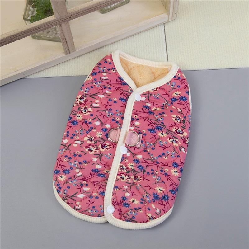 Winter FlowerPattern Pet Jacket Pet Dog Costume Navy Pink Sleeveless Vest Jacket Warm Comfortable Floral Cotton Vest Small Dog