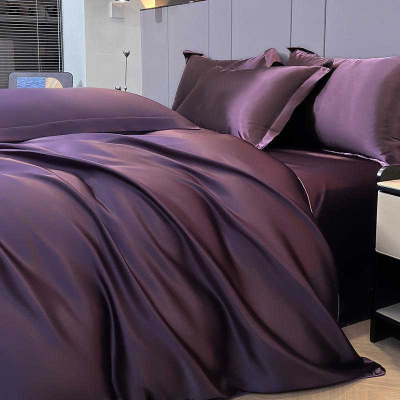 Summer Ice Silk Four-Piece Bed Hat Imitation Tencel Quilt Cover Cool Silk Bed Sheet Washed Silk Quilt Cover