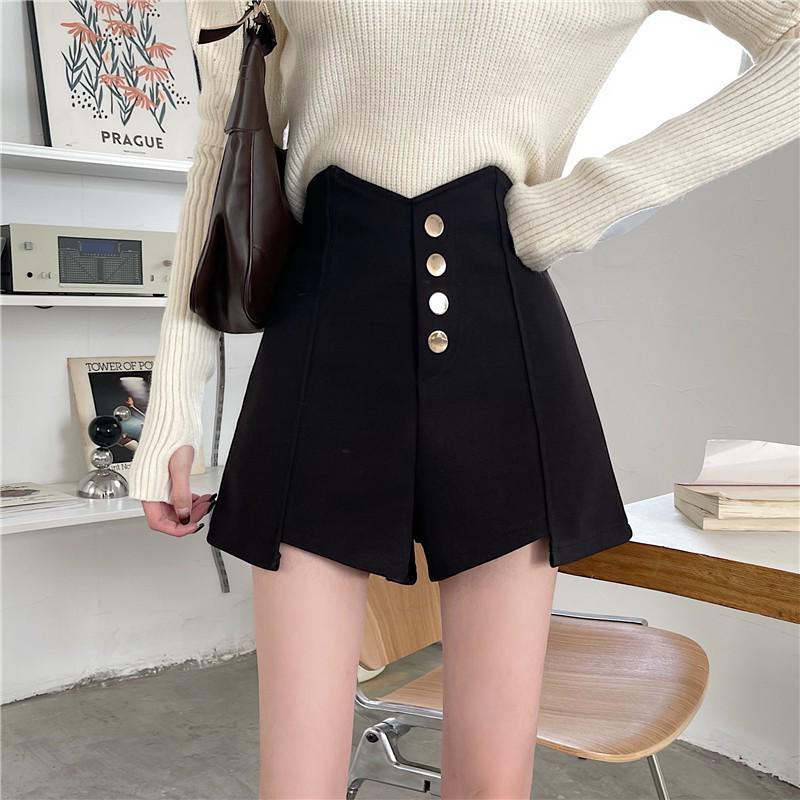 

Женские шорты с высокой посадкой, черные шорты с широкими штанинами и нерегулярной надписью, универсальные абрикосовые шорты для ягодиц XL чёрный