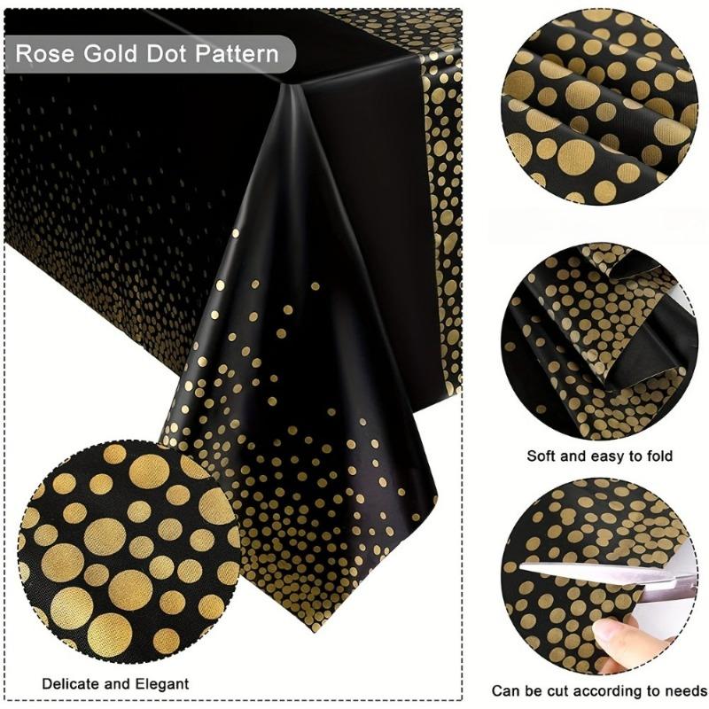 Luxuriöse PVC-Tischdecke in Übergröße - Schwarzgold Pailletten mit goldenen Punkten, ein Muss für die Partydekoration