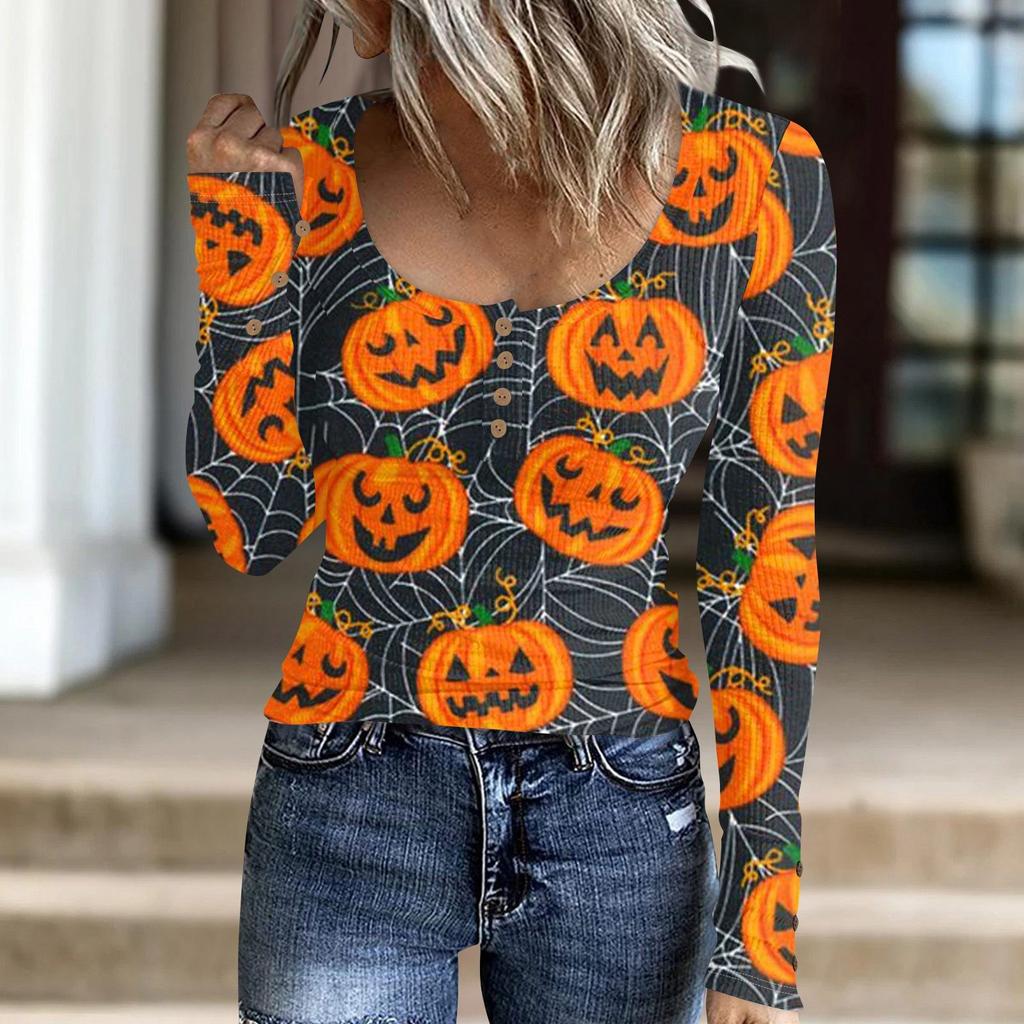 Women's Fashion Button Casual Halloween Knit Pullover Sweater