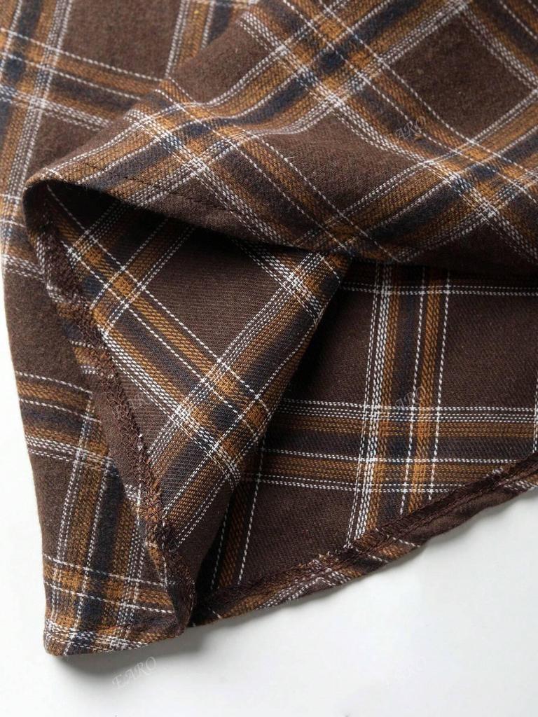Women's Coffee Plaid A-line High-Waisted Retro Wrap Skirt