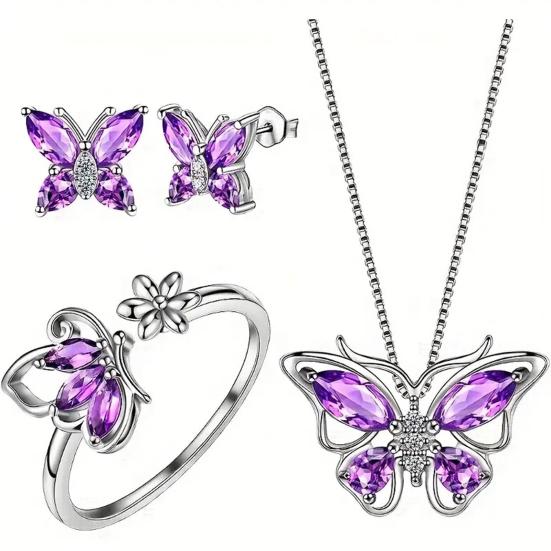 1 Set Jewelry Set Sparkling Rhinestones Inlaid Butterfly Pendant Necklace Ear Studs