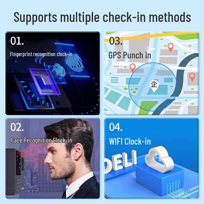 Deli WiFi Face & Fingerprint Time Attendance Machine CN plug (adapter included)