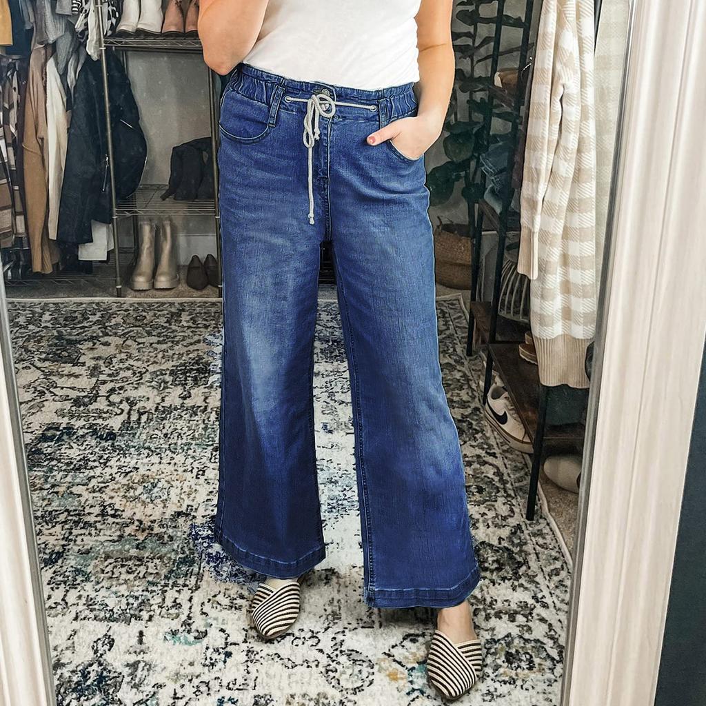 Women Baggy Mid Waist Jeans Wide Leg Loose Denim Pants Straight Leg Cropped Barrel Jeans