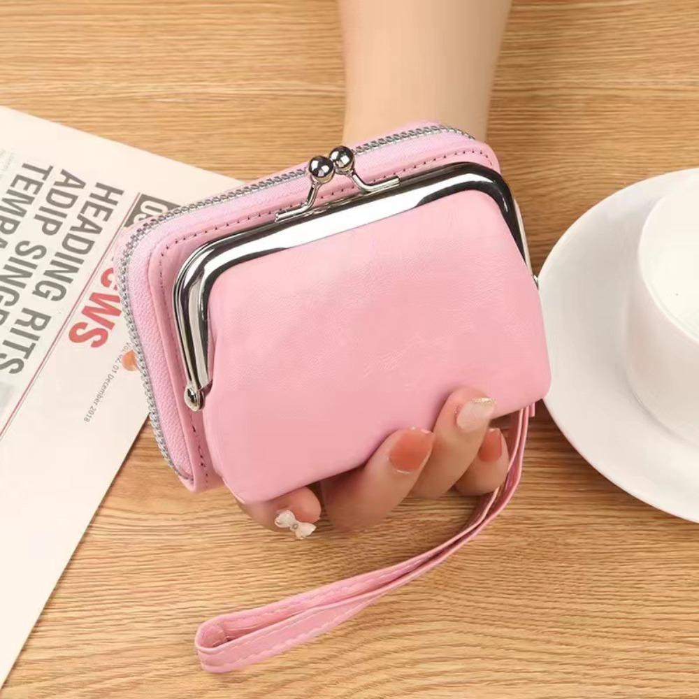 New PU Leather Women Short Wallet with Strap Hasp Design Coin Purse Large Capacity Slim Small Wallet Women Girls