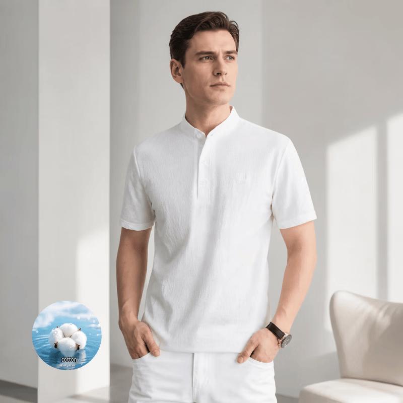 VEE KELLEN Men's Summer Stand Collar Short Sleeve Old Money Style Shirt