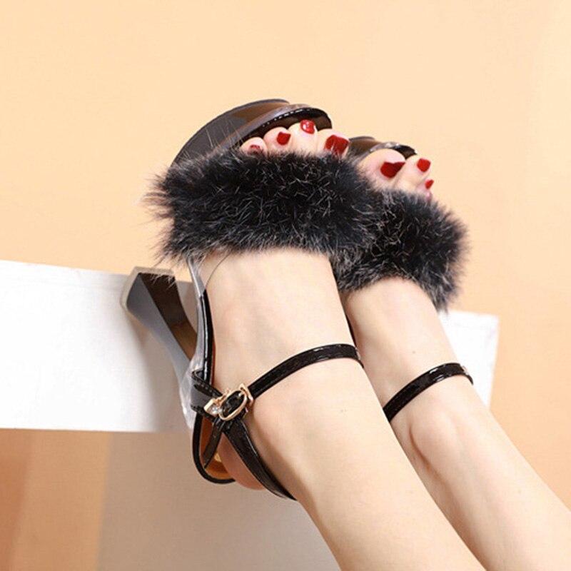 Women's Sandals 14cm High Heel Fluffy Sexy Thick Heel Rhinestone Metal Buckle Fairy 10365 Series 14cm Heel 4cm Platform LFD