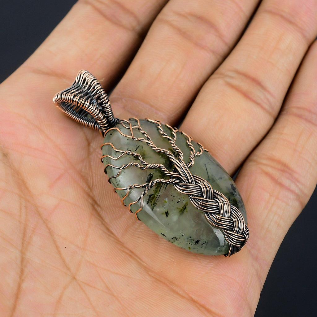 Tree Of Life Prehnite Jewelry, 999 Copper Wire Wrapped Pendant Handmade Gemstone Jewelry, Gifts For Wife Brand New Pendant