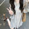 Japanese pure desire style floral design feeling off-the-shoulder dress women's French loose and thin temperament wear short skirt