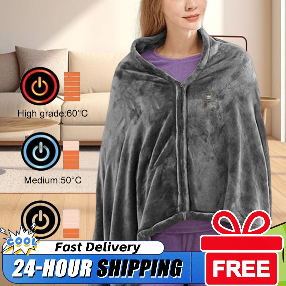 USB Electric Heated Blanket Wearable Heating Blanket Body Warmer Blanket Zipper Coral Velvet Blanket Portable Quickly Heated Pad
