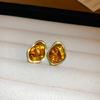 Maillard style retro tiger's eye stone round earrings women's autumn and winter high-end stud earrings small exquisite Internet celebrity jewelry