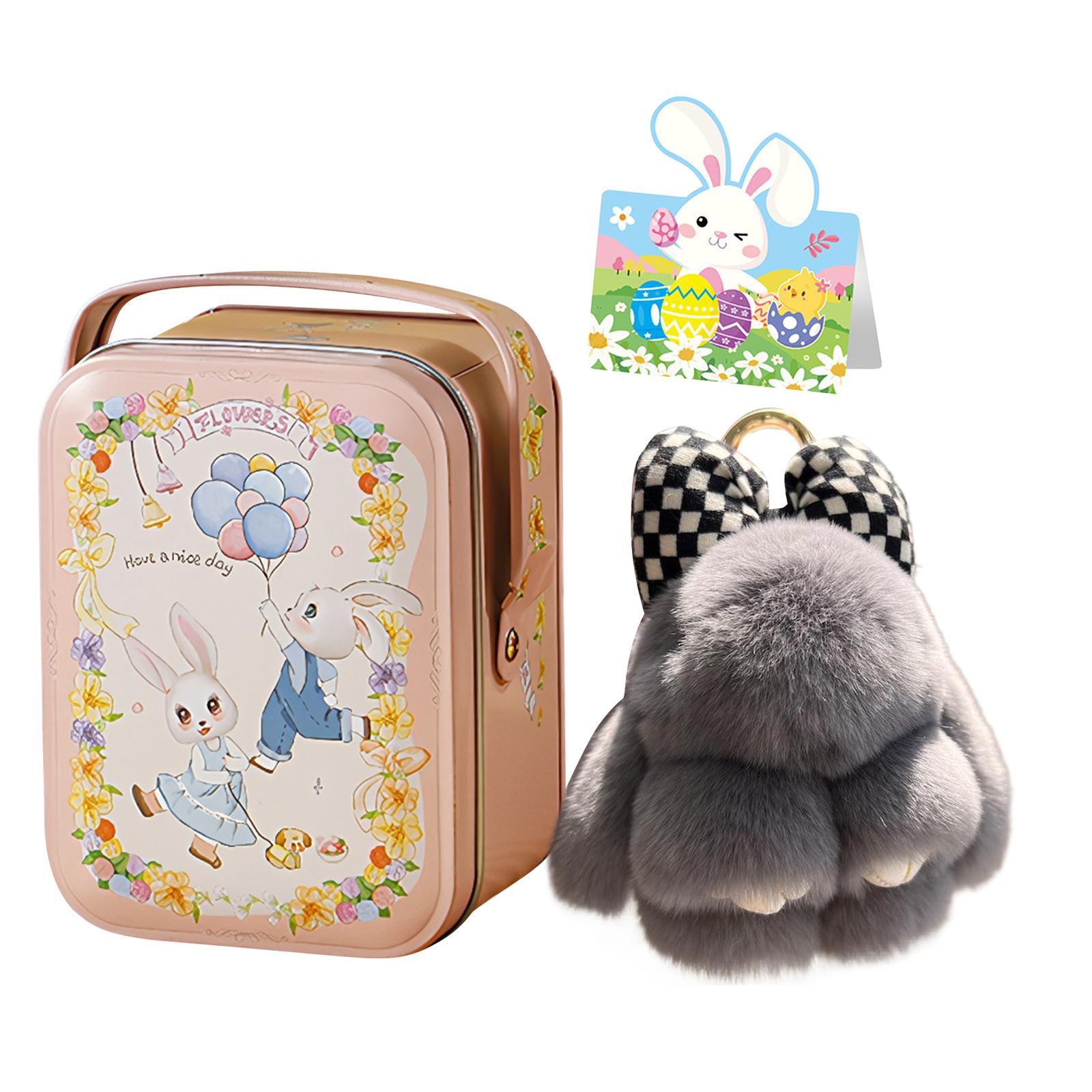

Bunny Pendant Keychain with Tin Box Rabbit Shape Fur Keychain Fluffy Bag Car Charm Key Ring Jewelry For Car Bags Backpacks Gift