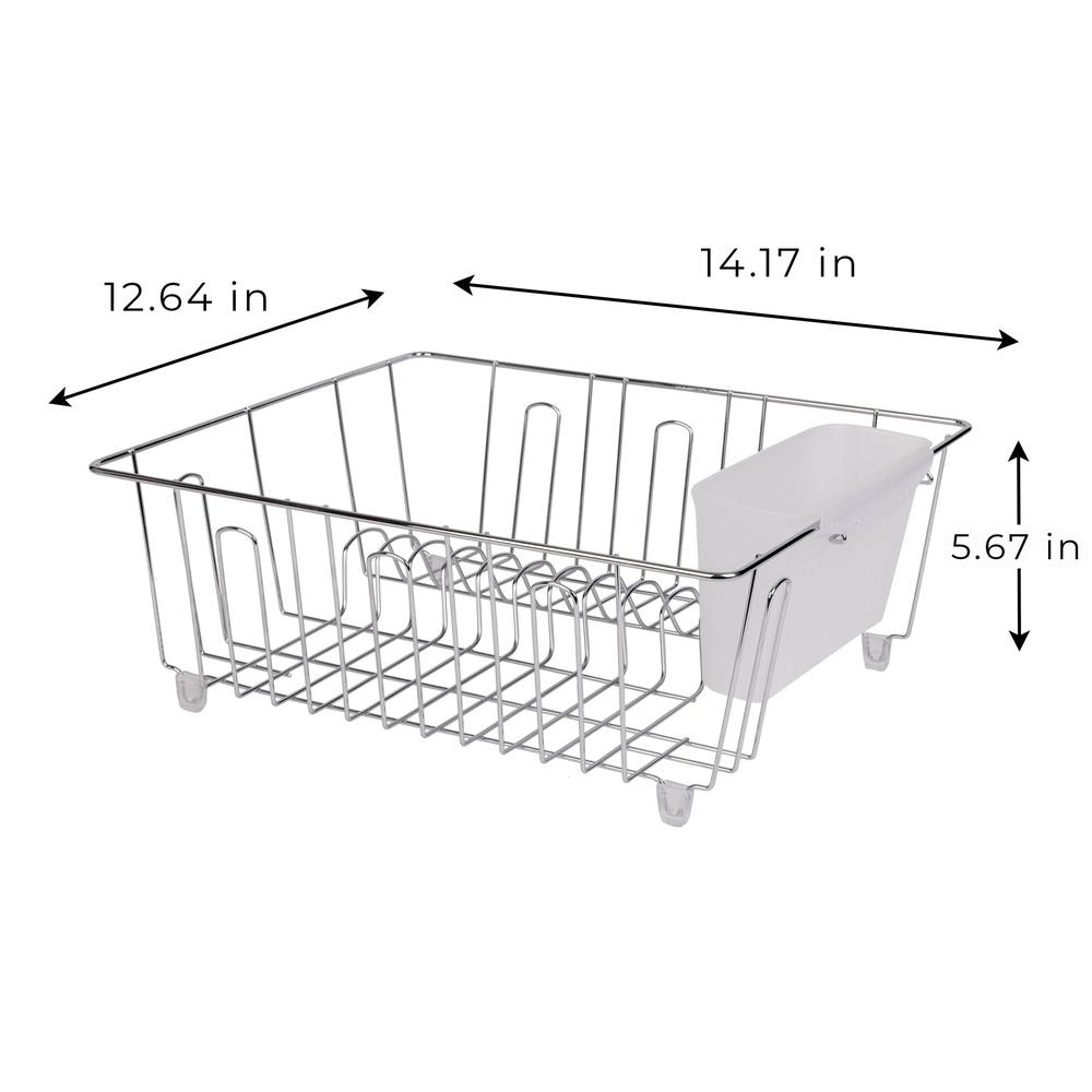 Small Wire Dish Rack Kitchen Organizer with Cutlery Cup Compact Dish Drainer Stainless Steel Countertop Drying and Storage