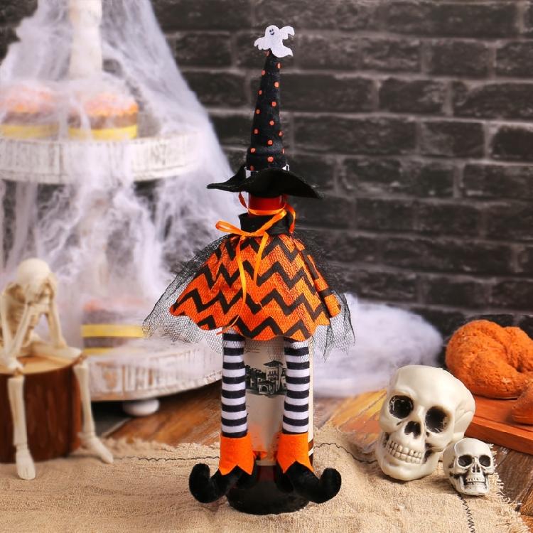 Festival Witch Hat Long Legged Wine Bottle Decorations, 5Pack, Wine Bottle Covers For Halloween Parties