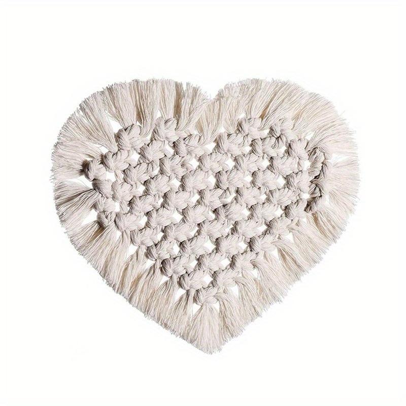 Bohemia Style Cotton Rope Cup Pad Handwoven Cotton Coaster Heart Shaped Solid Color Cup Mat Macrame Coaster Home Decoration