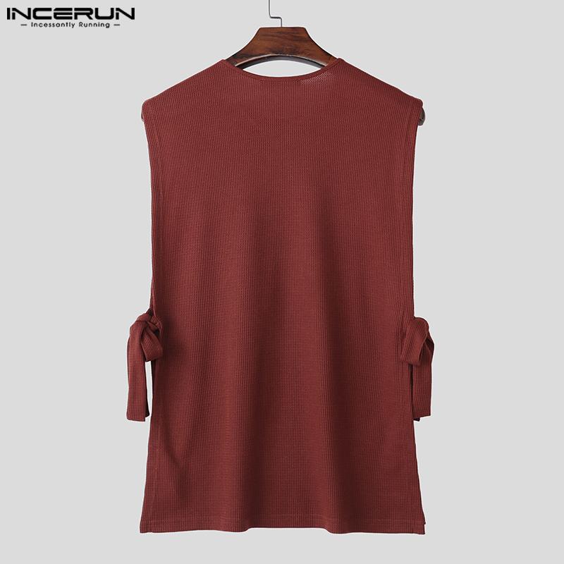 INCERUN Sommer Herren Ärmellos Einfarbig Seite zum Schnüren Lässig Textur Lange Tanktops