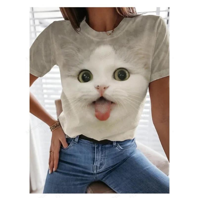 

Летний топ с круглым вырезом и принтом 3D Cat, модные повседневные женские футболки с короткими рукавами S