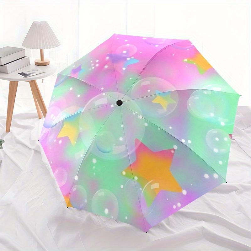 1pc Bubbles Stars Themed Umbrella, 8 Rib Frame,Automatic Opening 3 Fold Umbrella, Lightweight and Durable Couple Umbrella-026