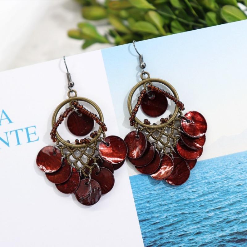 Bohemian Vintage Gorgeous Shell Earrings Long Tassel Versatile Vacation Femininity Court Earrings Ear Accessories