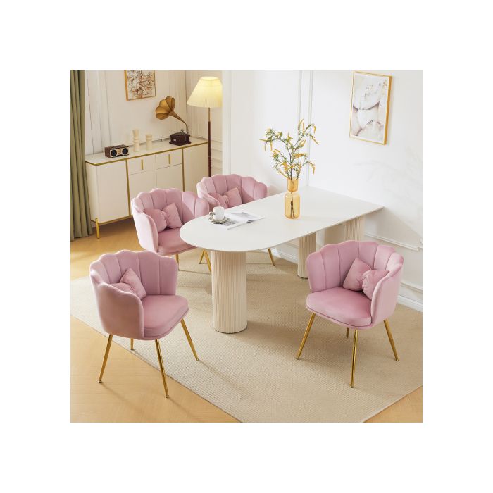 Set of 4 Modern Velvet Living Room Chairs, Bathroom Chairs, Upholstered Chairs with Petal-shaped Backrest