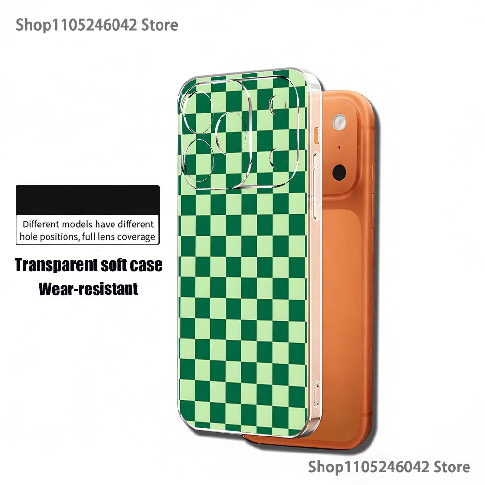 Checkered Pattern Transparent Soft Cover Phone Case For iPhone 17,16,15,14,13,12,11 Pro,Max,Plus,X,XS,XR,SE4,E Mini