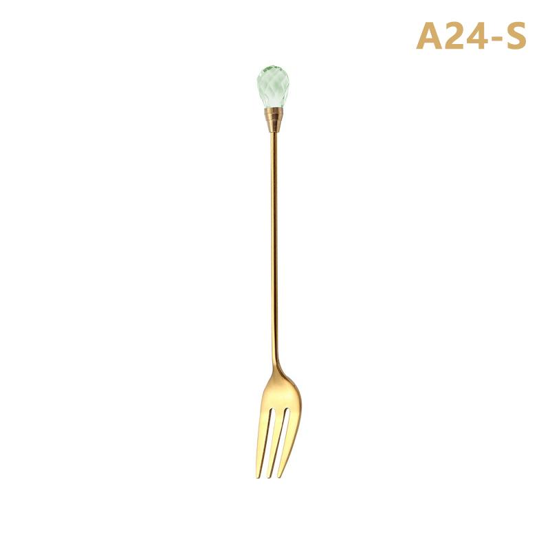 Diamond Spoon Fork Stainless Steel Long Stirring Spoon Exquisite  Teaspoon For Ice Cream Dessert Coffee Cocktail Mug