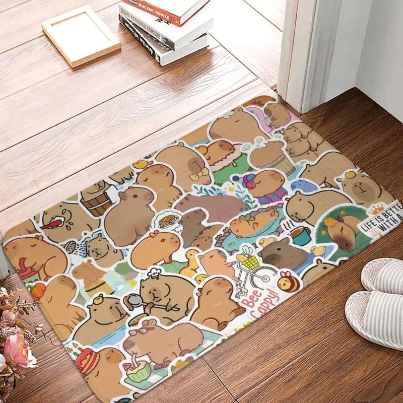 OK I Pull Up Capybara Door Mat Small Carpet Humorous Slogan and Realistic Animal Design Anti-slip Rug for Home Decor