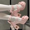 Adorabili Scarpe con Tacco Alto e Plateau Rosa Lolita con Fiocco a Farfalla per Ragazze e Donne, Carini Mary Jane con Abito Sakura