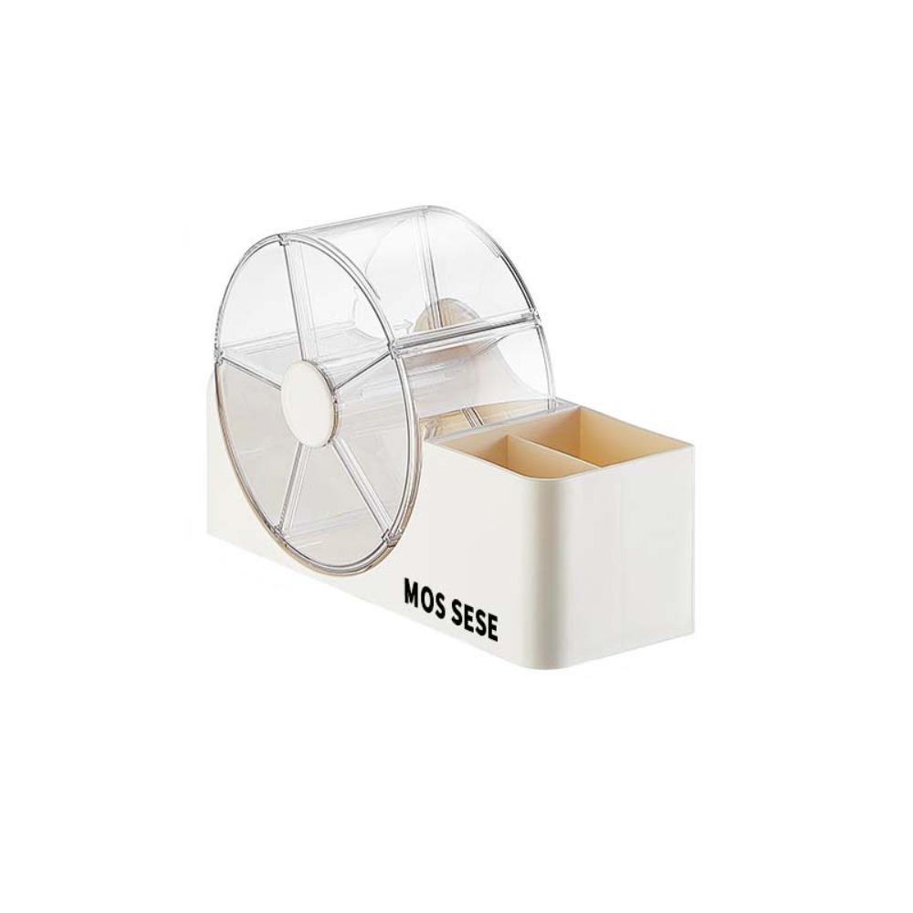 Durable Rotating Makeup Organizer Plastic Desk Multi-Functional Holder Stationery Beige S