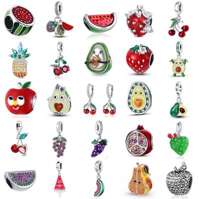 925 Sterling Silver Colorful Strawberry Cherry Fruit Charms Fit Original Bracelets DIY Jewelry Gift Apple Bead Watermelon Pendant