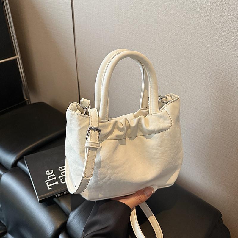 Pu Design Pleated Shoulder Bag Women Minimalist Solid Color Closure Magnetic