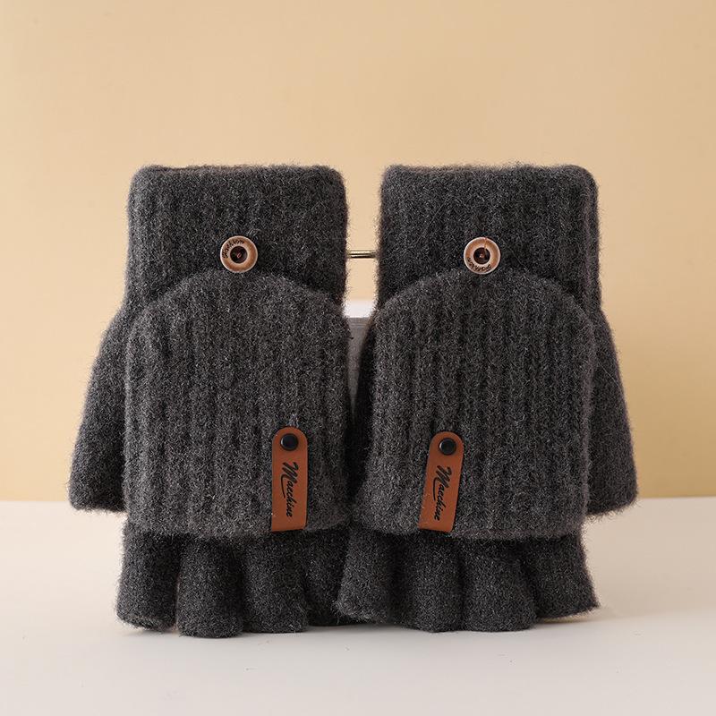 Women's Fingerless Wool Gloves with Flip-Top, Knitted Half-Finger Design for Winter Warmth and Cold Protection.