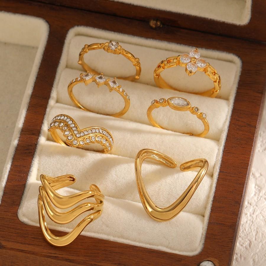 Geometric Stainless Steel Adjustable Ring With Diamonds For Women And Modern Fashion