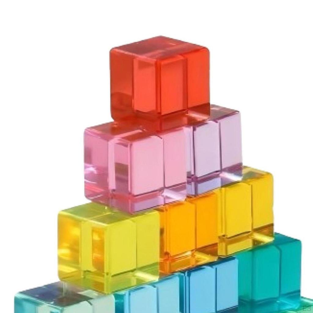 Building Blocks Set Featuring Rainbow Acrylic Cubes for Color Recognition And Stacking Fun
