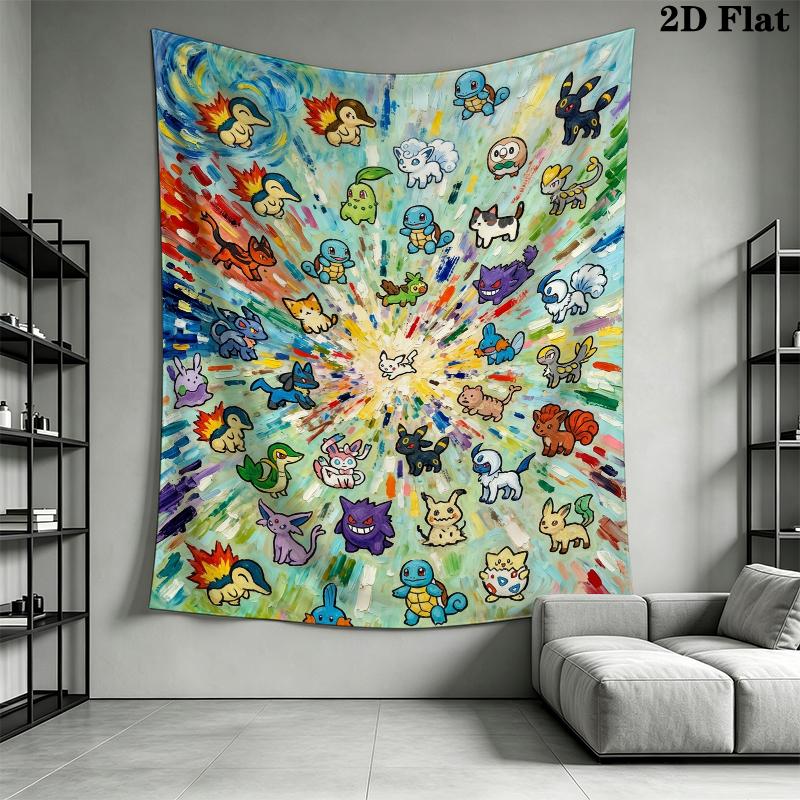 Pokemon Wall Tapestry Aesthetic Wall Hanging Printed Fabric Blanket Decorative Tapestries for Bedroom Living Room Home Decor