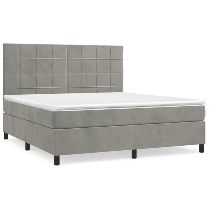 3143037 vidaXL Lit à sommier tapissier et matelas Gris clair 180x200cm Velours
