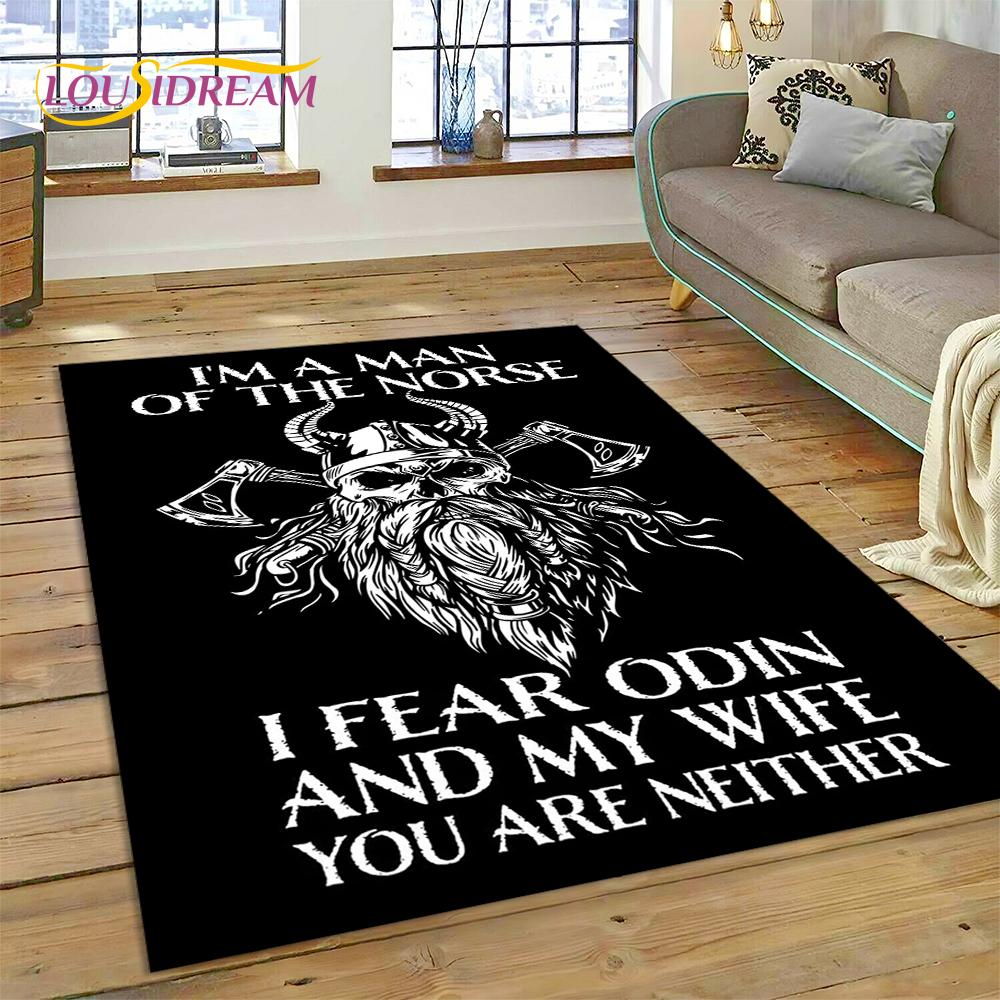 Viking Odin Valhalla Nordic Mythology Symbols Carpet Rug for Home Living Room Bedroom Sofa Doormat Decor,kids Non-slip Floor Mat