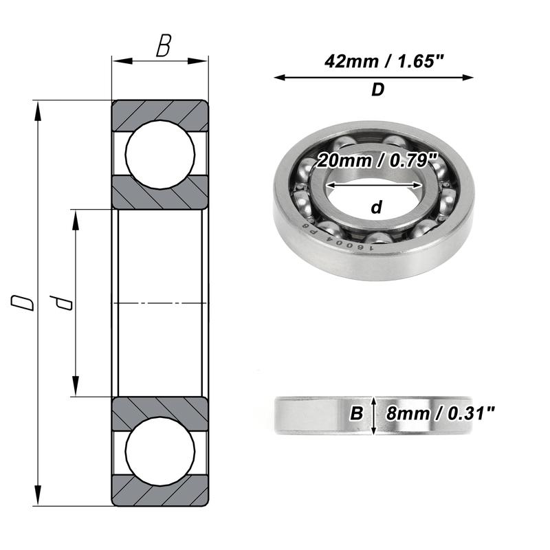 Motoforti 16004 Deep Groove Ball Bearings P6 20x42x8mm Lubricated Bearings Open Type Silver Tone Scooter Skateboard Wheel