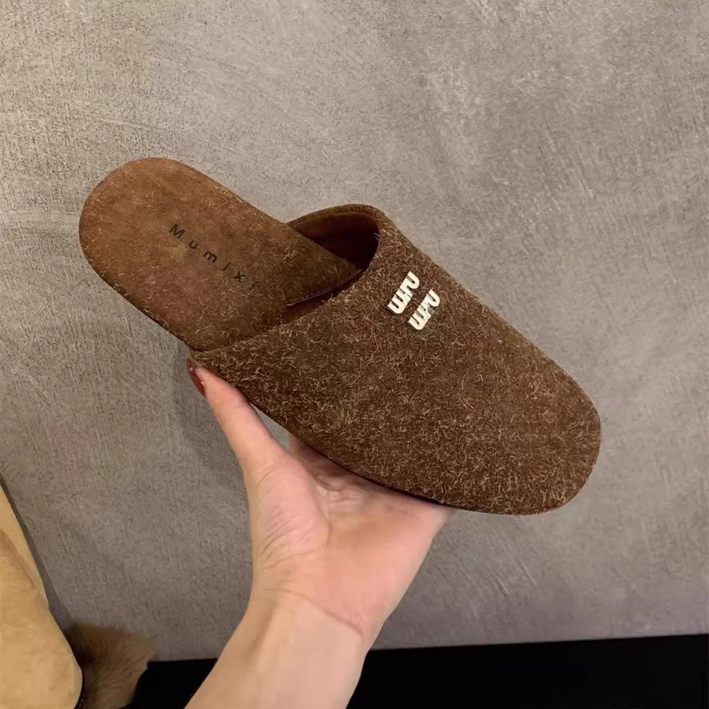 Lazy fashion bag head half slippers women's outer wear autumn new retro temperament casual lazy flat Muller single shoes
