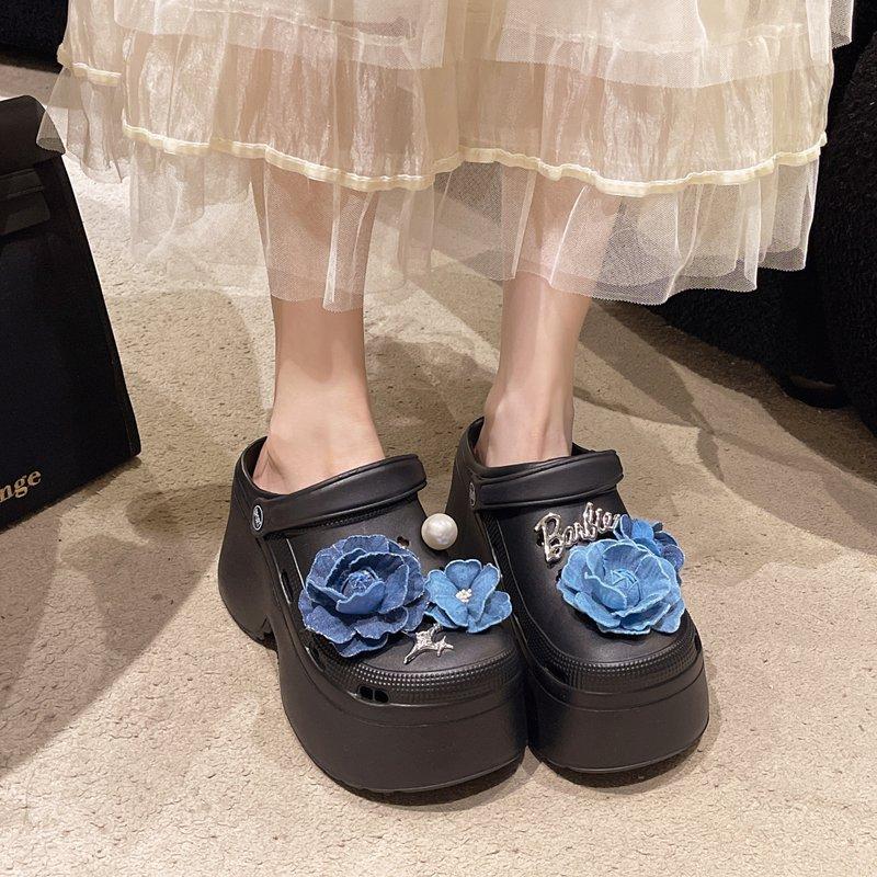 Fashion Slippers Women Summer Beach Shoes Slides Sabot Denim Floral Beach Shoes Ladies' Slippers Sabot Summer Denim Slides
