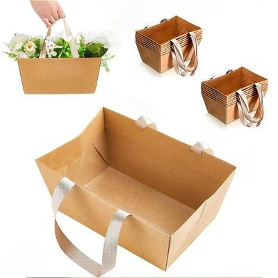 4/8/12/16 Piezas Cesta de Regalo DIY de Cartón Kraft Cesta de Mano de Papel Kraft Impermeable Suministros para Fiestas