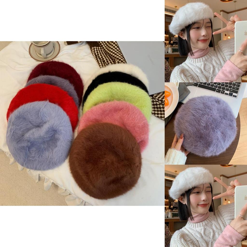 Chic Brown Rabbit Fur Beret For Women Trendy And Cozy Winter Artist Cap