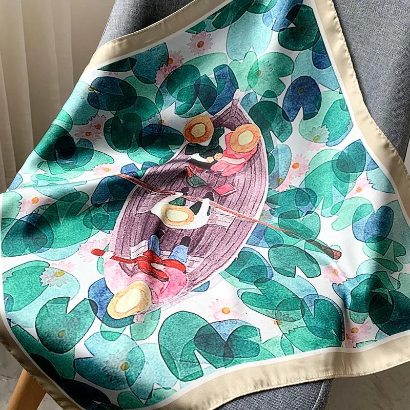 Small Kerchief Silk Satin Hair For Women Fashion Print Head Scarfs Female 53*53Cm Square Headband Neck Scarves For Ladies Spring