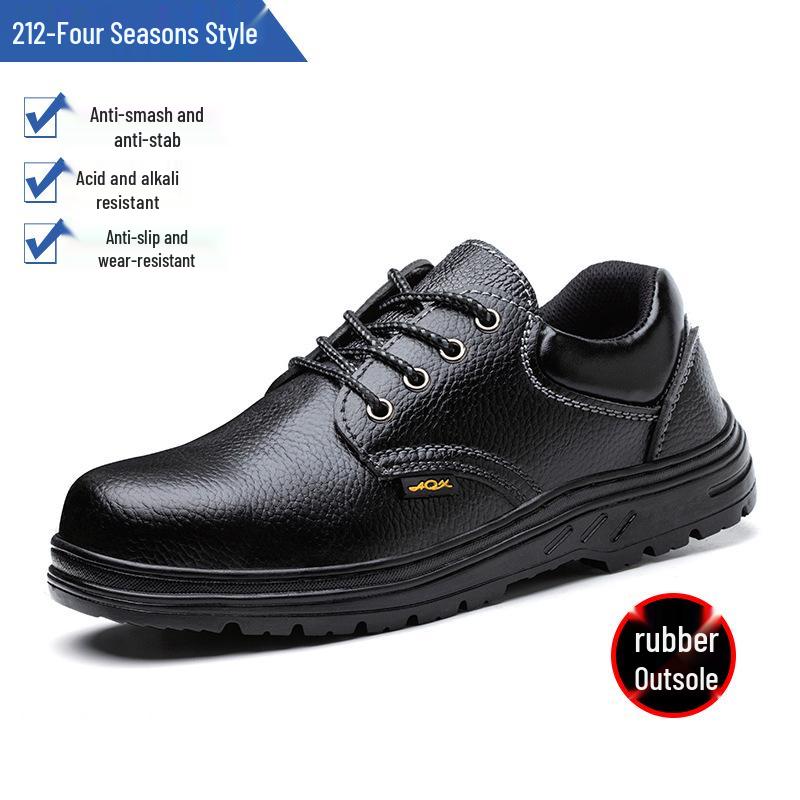 Cowhide Steel Toe Safety Shoes: Anti-Smash, Puncture, Acid & Alkali Resistant, Wear-Resistant, Solid Sole for Construction Work