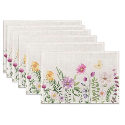 Dukunderlägg Set om 6, Vildblommigt Linne Bordsunderlägg Fjärilsblommor Sommar Värmetåliga Dukunderlägg för Köksinredning Lätta att Rengöra 12 x 18 Tum