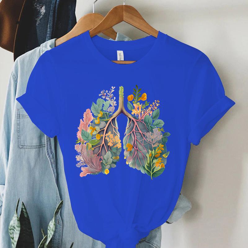 Colorful Anatomical Heart Lungs Tshirt Women Plant Floral Graphic Anatomy Tshirt Top Funny Cardiac Nurse Gift Summer Shirt 2024