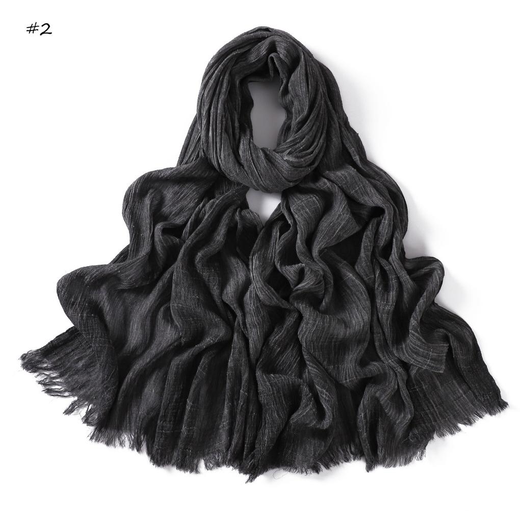  New High Quality Solid Color Wrinkle Muslim Women Hijab Scarf Ramadan Shawl Headband Turban Islamic Hijabs Wraps Tassels